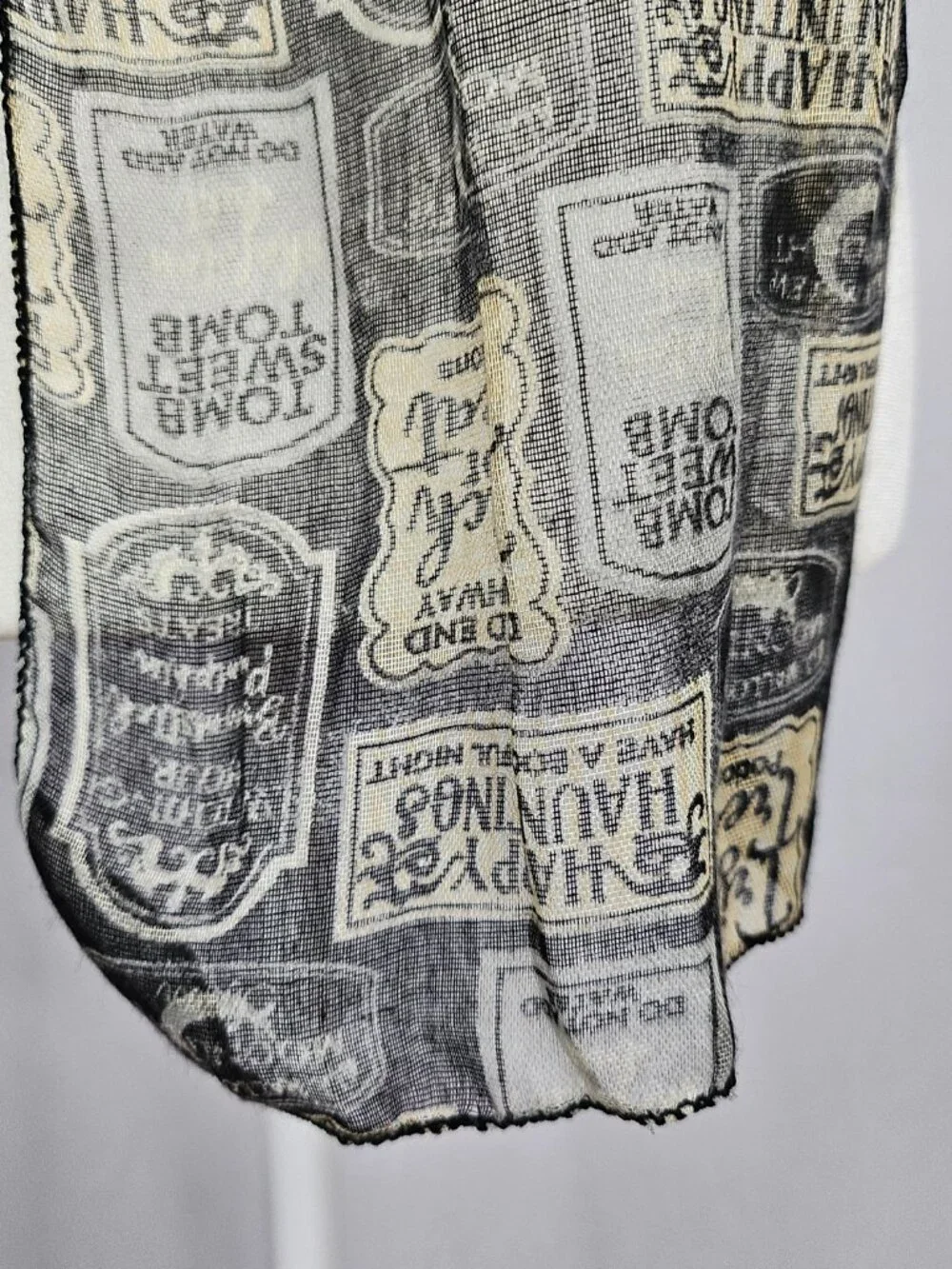 Halloween Scarf | Gothic Tombstone Print | Black Grey Cream | One Size